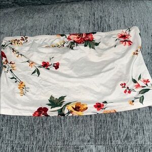Rue21 Floral Crop Tube Top - White with Red and Yellow Accents